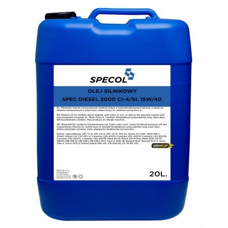 Olej silnikowy Specol Diesel 2000 CI-4/SL 15W40 20L