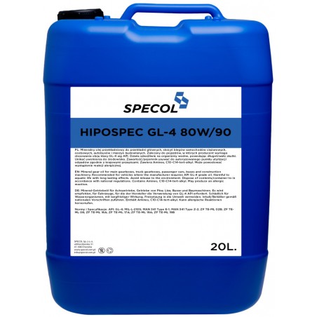 Olej przekładniowy Specol Hipospec 80W90 GL-4 20L