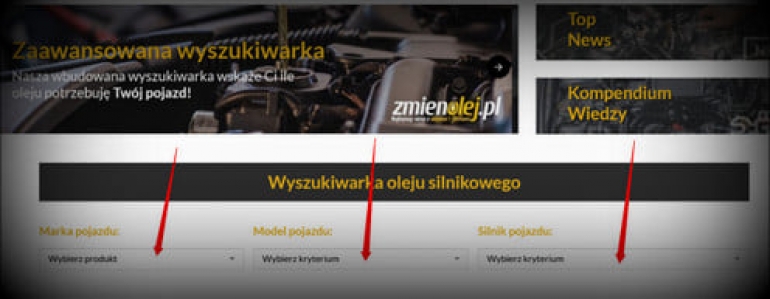 Dobierz olej do silnika w przeglądarce ZmienOlej.pl